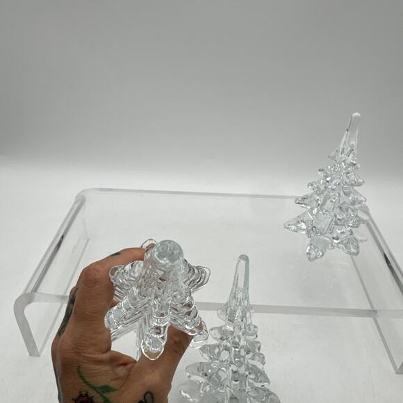 Set of 3 VTG Lead Crystal Christmas Trees 1970’s Heavy Art Glass Clear - Picture 10 of 11